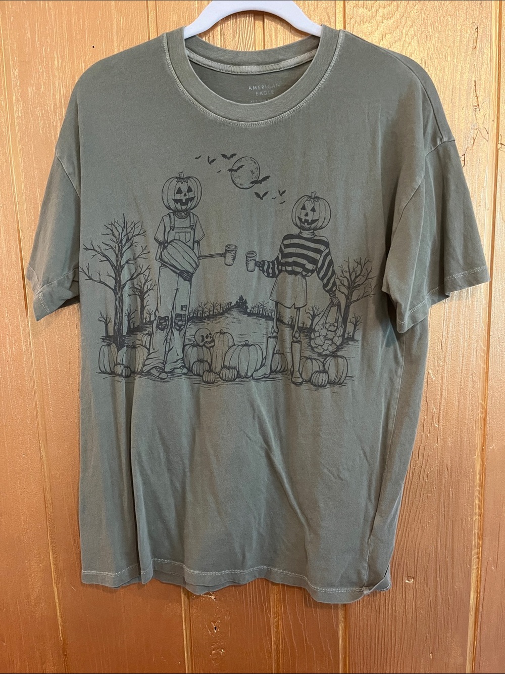 American Eagle Outfitters Olive Green Pumpkin Patch Graphic Tee